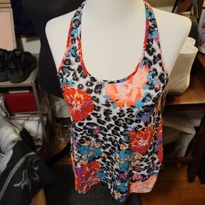 Rue 21 Vibrant Flower Tank Top W/ Bows up the Back